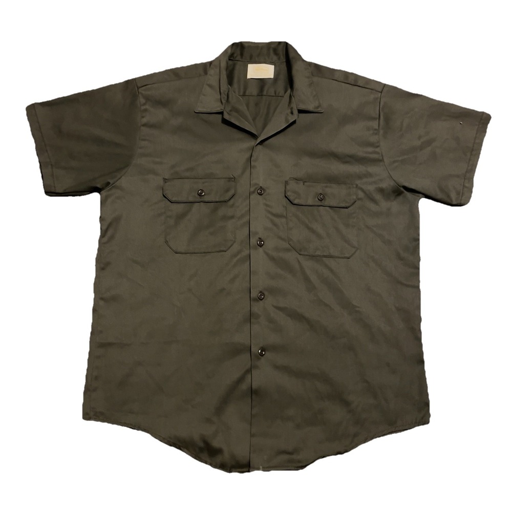 VTG Rare 50s / 60s Montgomery Ward Powr‎ House Olive Green Pocket Work Shirt ~L